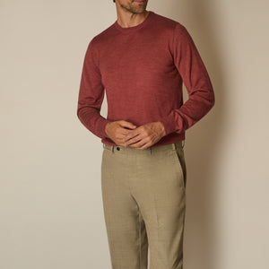 Theta Crew Neck Jumper in Wool & Silk - Brick Red | Andrea Kosta