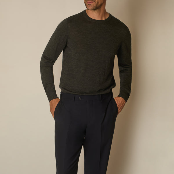 Theta Crew Neck Jumper in Wool & Silk - Charcoal | Andrea Kosta