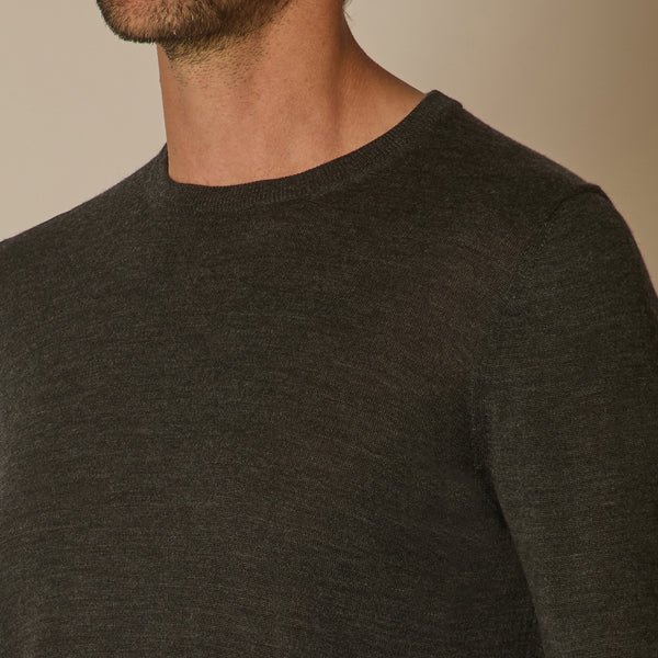 Theta Crew Neck Jumper in Wool & Silk - Charcoal | Andrea Kosta
