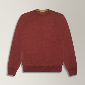 Theta Crew Neck Jumper in Wool & Silk - Brick Red | Andrea Kosta