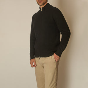 Thyra Full Zip Cardigan in Virgin Wool - Black | Andrea Kosta