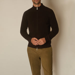 Thyra Full Zip Cardigan in Virgin Wool - Chocolate | Andrea Kosta