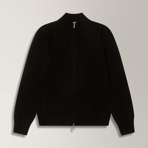 Thyra Full Zip Cardigan in Virgin Wool - Black | Andrea Kosta