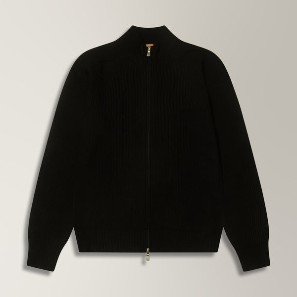 Thyra Full Zip Cardigan in Virgin Wool - Black | Andrea Kosta