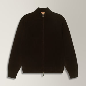 Thyra Full Zip Cardigan in Virgin Wool - Chocolate | Andrea Kosta