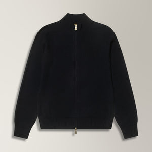 Thyra Full Zip Cardigan in Virgin Wool - Navy | Andrea Kosta
