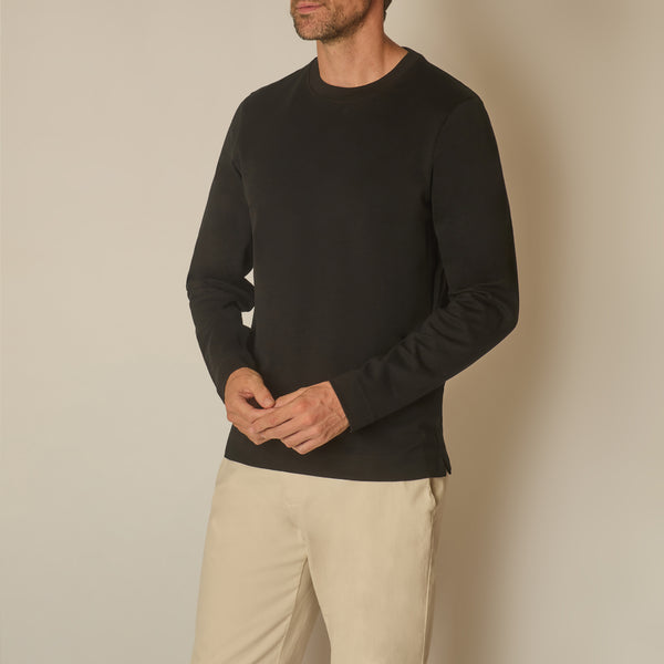 Tino Long Sleeve T-shirt in Cotton - Black | Andrea Kosta