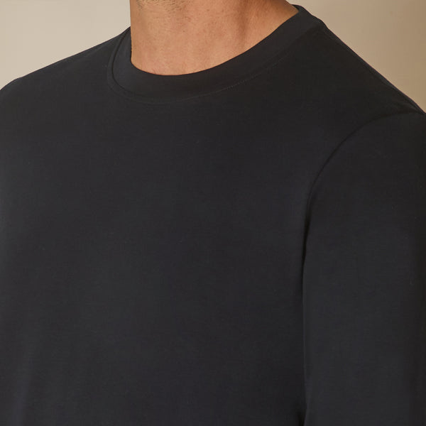 Tino Long Sleeve T-shirt in Cotton - Navy | Andrea Kosta