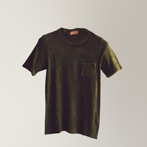 Khaki towel t-shirt, made in Italy from 100% cotton. Luxuriously soft and absorbent.