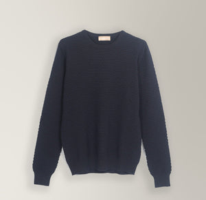 Crew Neck Waffle Knit - Navy | Andrea Kosta