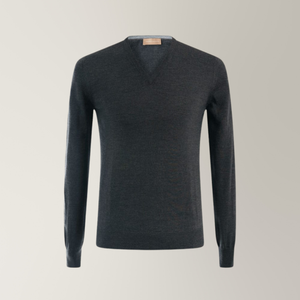 V-Neck Jumper in Merino Wool - Charcoal | Andrea Kosta