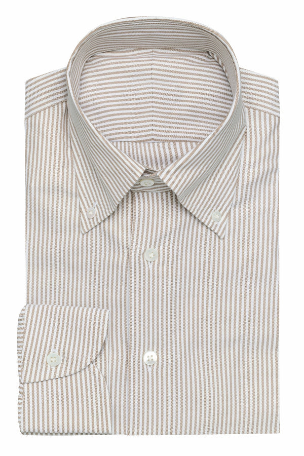 Shirt in Cotton - White with Caramel Stripes | Andrea Kosta