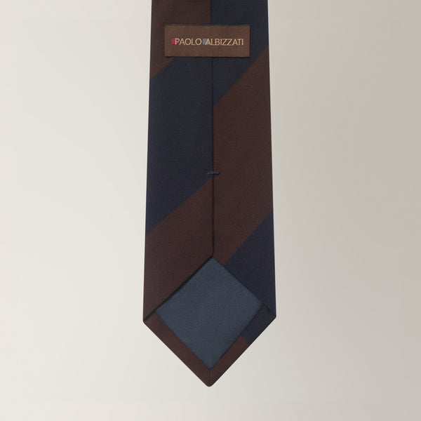 Wool & Cotton Bold Stripe Tie -Navy & Brown | Andrea Kosta