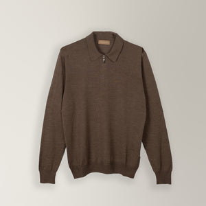 Zip polo in Wool & Silk - Brown - Andrea Kosta