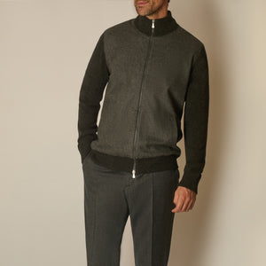 Full Zip Bomber in Wool & Cashmere - Charcoal | Andrea Kosta