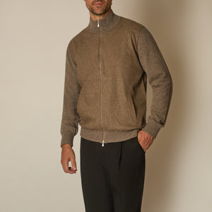 Full Zip Bomber in Wool & Cashmere - Taupe | Andrea Kosta