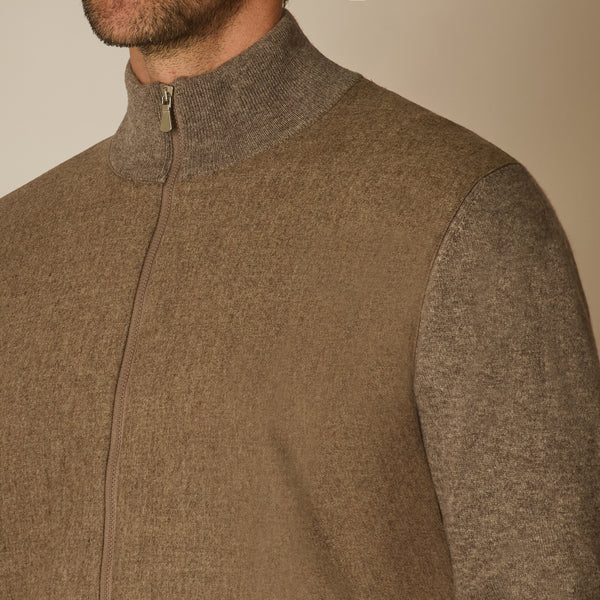 Full Zip Bomber in Wool & Cashmere - Taupe | Andrea Kosta