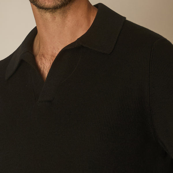 Zefiro Skipper Polo in Virgin Wool - Black | Andrea Kosta