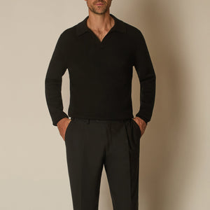 Zefiro Skipper Polo in Virgin Wool - Black | Andrea Kosta