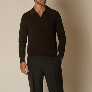 Zefiro Skipper Polo in Virgin Wool - Chocolate | Andrea Kosta