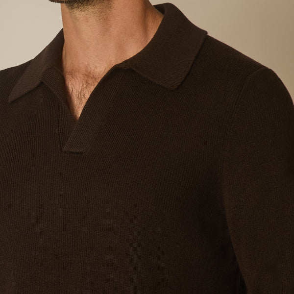 Zefiro Skipper Polo in Virgin Wool - Chocolate | Andrea Kosta