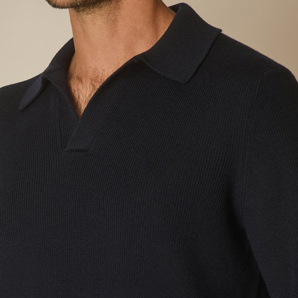 Zefiro Skipper Polo in Virgin Wool - Navy | Andrea Kosta