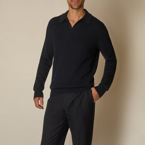 Zefiro Skipper Polo in Virgin Wool - Navy | Andrea Kosta