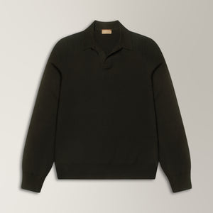 Zefiro Skipper Polo in Virgin Wool - Black | Andrea Kosta