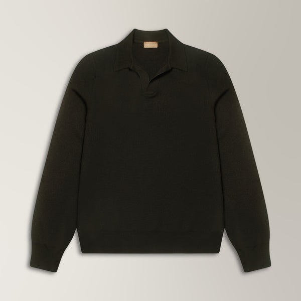 Zefiro Skipper Polo in Virgin Wool - Black | Andrea Kosta