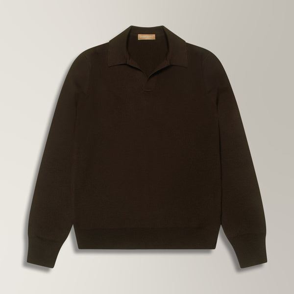Zefiro Skipper Polo in Virgin Wool - Chocolate | Andrea Kosta