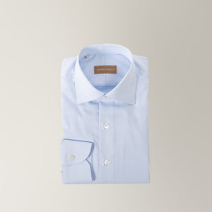 Semi Spread Collar Shirt Cotton Poplin - Light Blue | Andrea Kosta