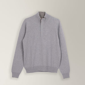 Quarter-Zip Knit - Wool & Cashmere - Light Grey | Andrea Kosta