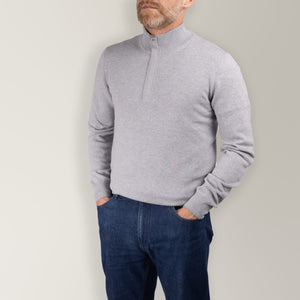 Quarter-Zip Knit - Wool & Cashmere - Light Grey | Andrea Kosta