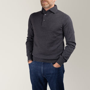 Shirt Collar Polo Knit - Charcoal Grey | Andrea Kosta